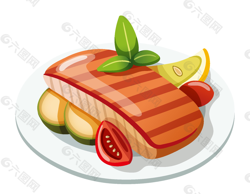 卡通美食牛排香草元素