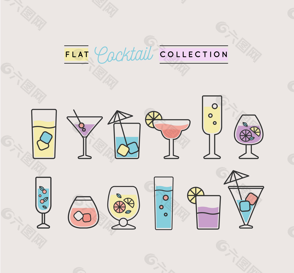 線性設計雞尾酒矢量素材