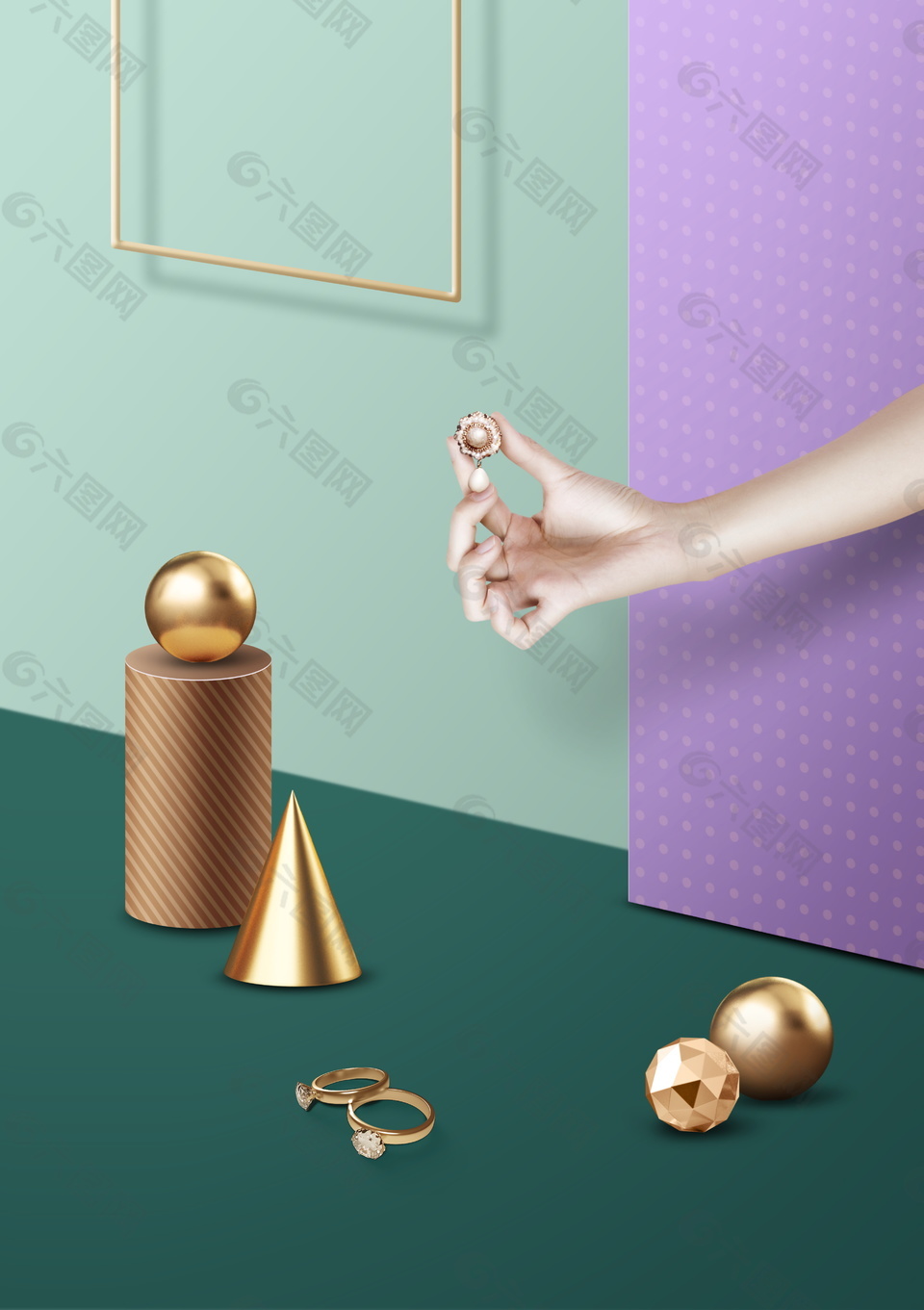 金色時(shí)尚立體戒指球體海報(bào)背景素材