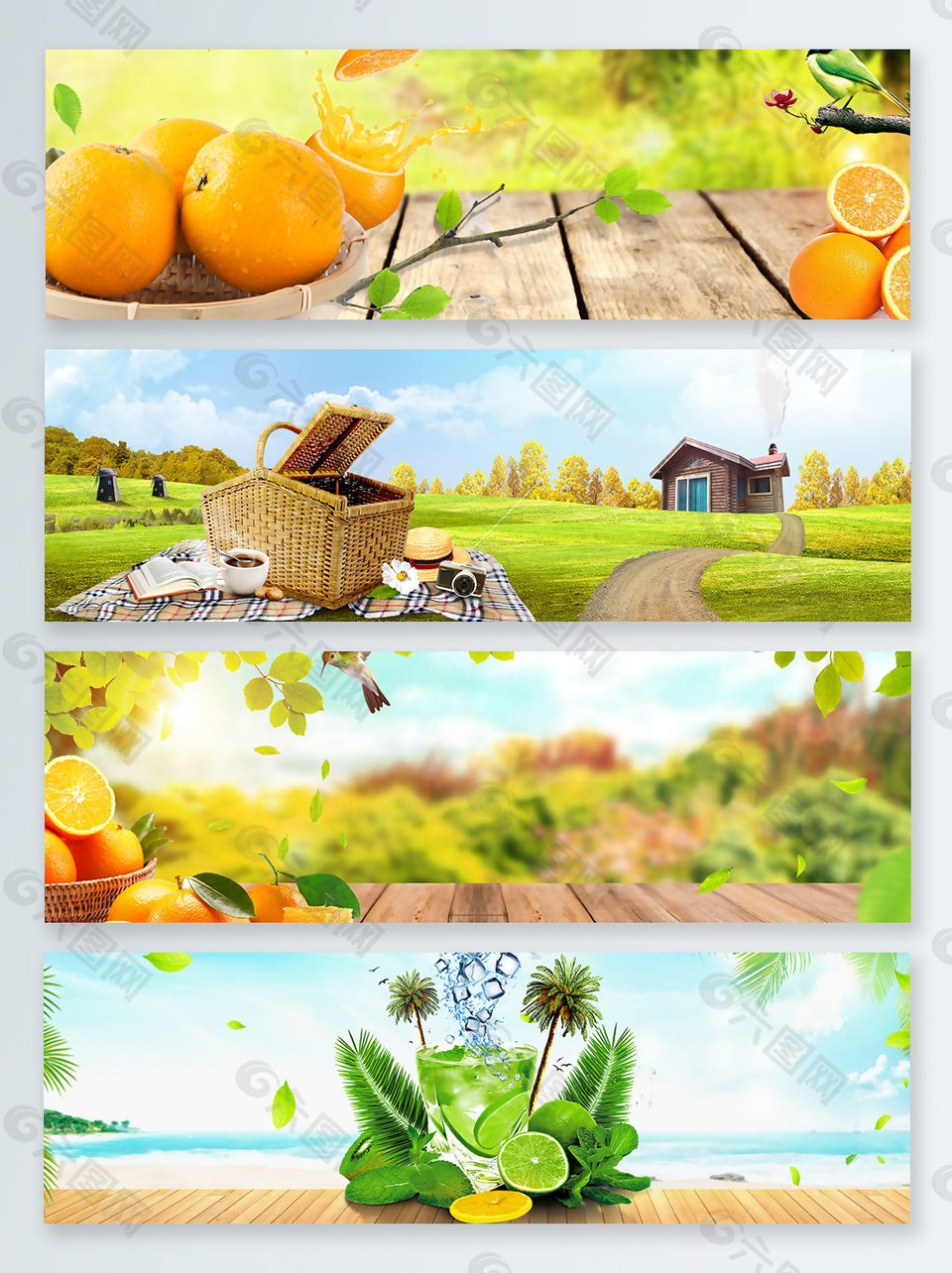 綠色健康瓜果夏季上新banner背景