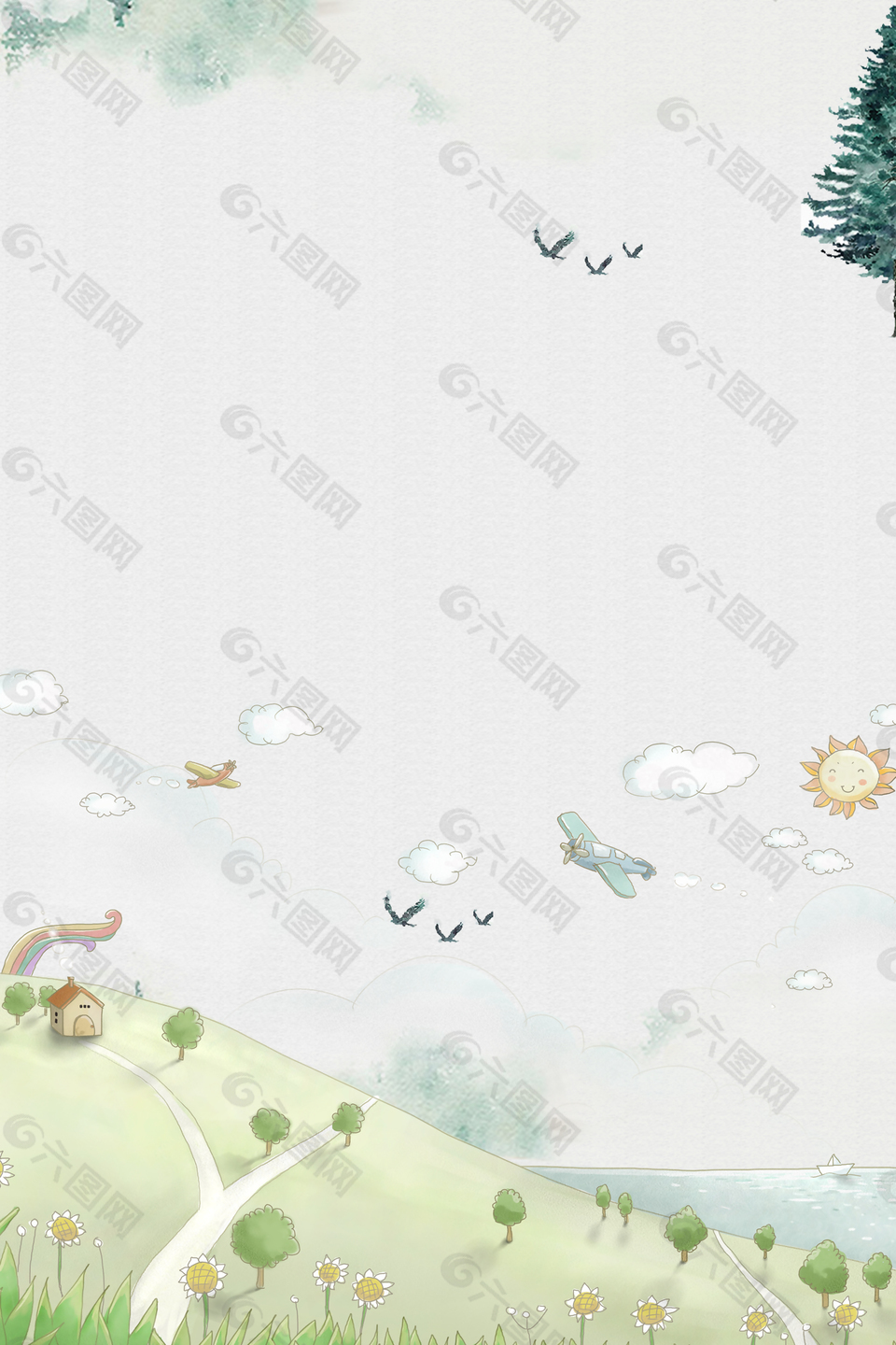 手繪夏日小清新你好八月促銷背景