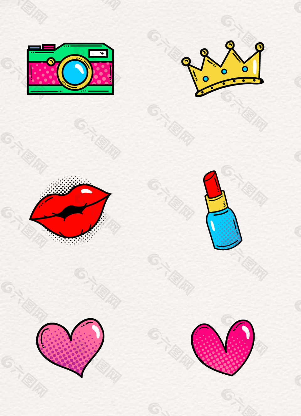 八十年代波普藝術卡通貼紙元素