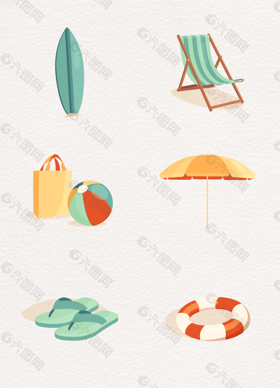 夏日沙灘海灘休閑用品矢量圖片