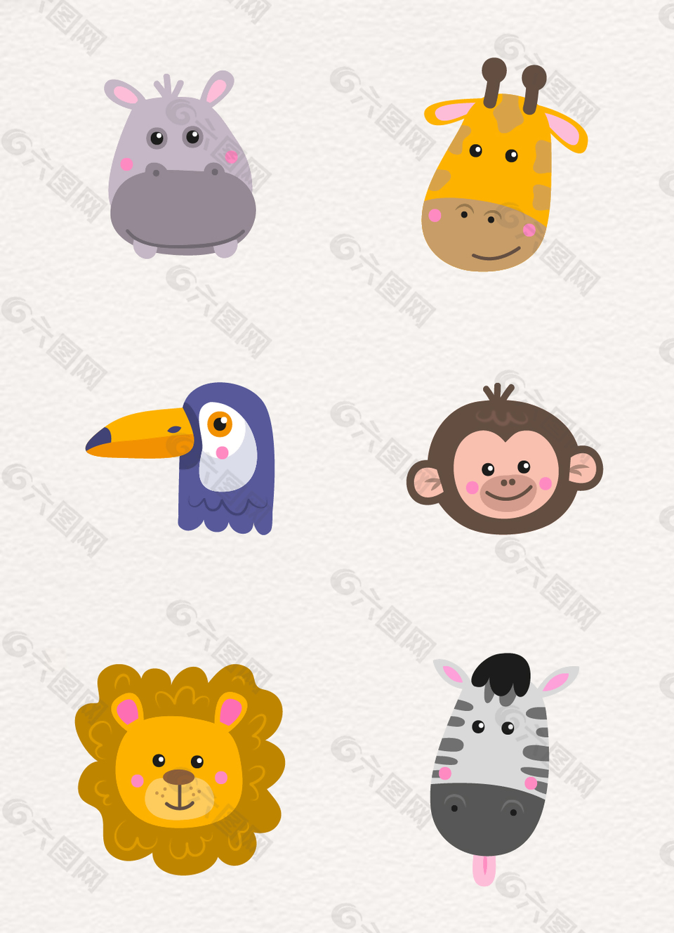 簡(jiǎn)約彩色動(dòng)物頭像矢量圖片