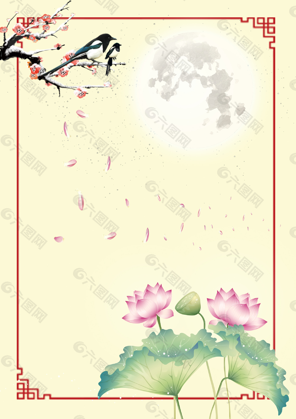 中國風梅花枝頭喜鵲報喜背景素材