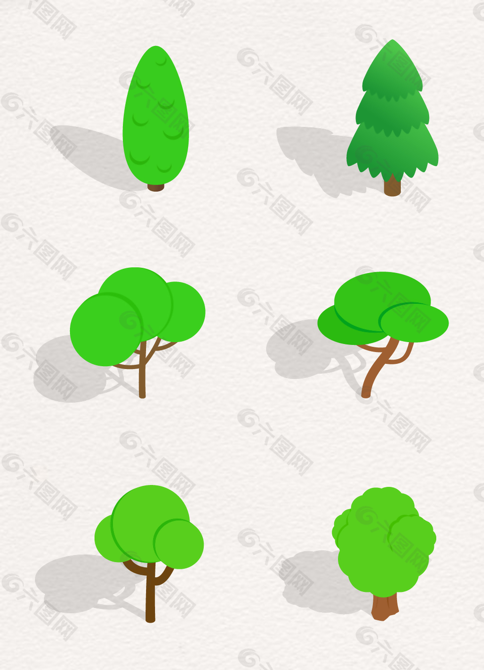 6款矢量植物卡通大树素材
