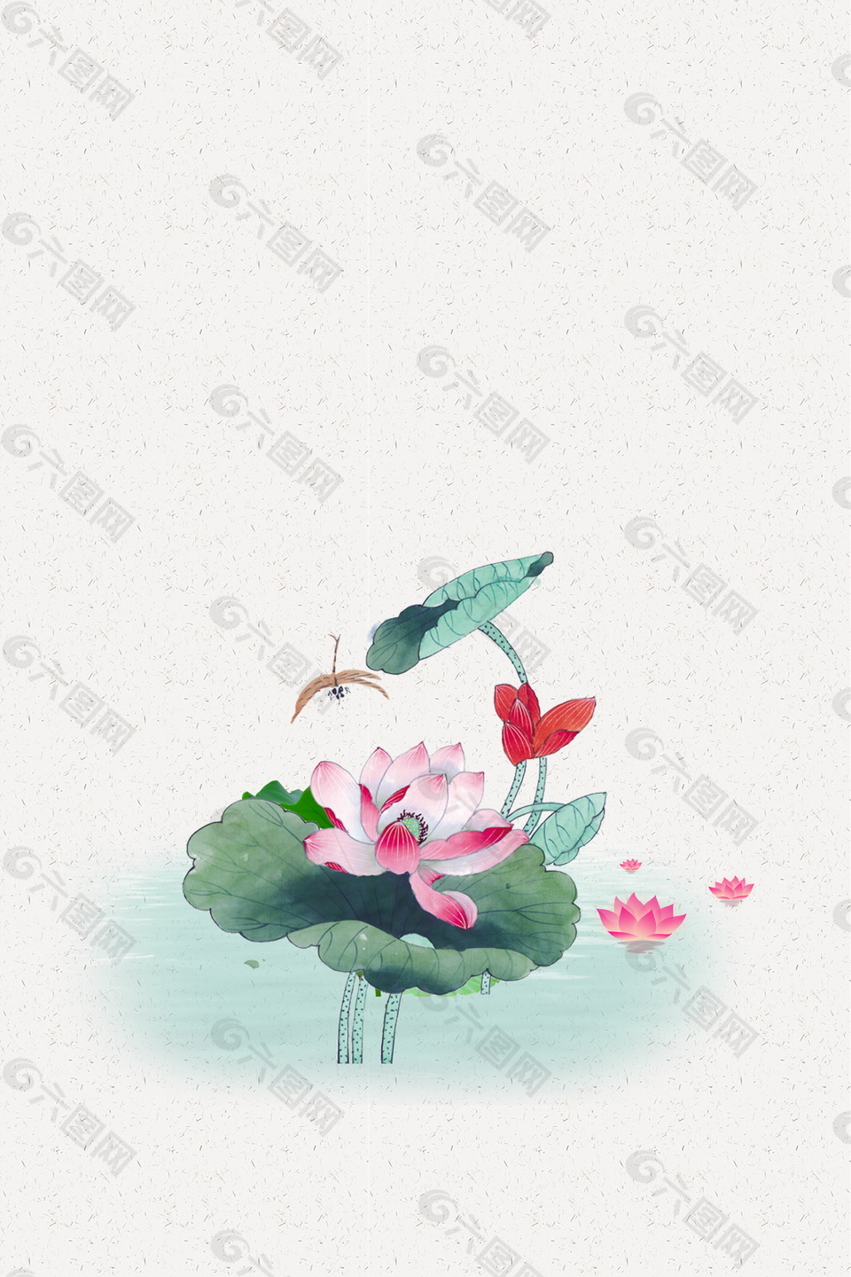 彩繪簡(jiǎn)約荷花大暑節(jié)氣廣告背景素材