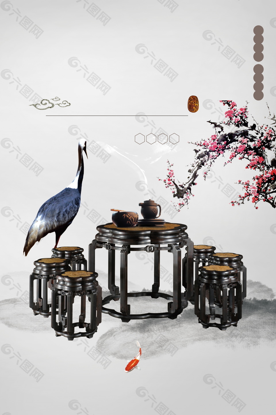 雅致黑色木制桌椅廣告背景