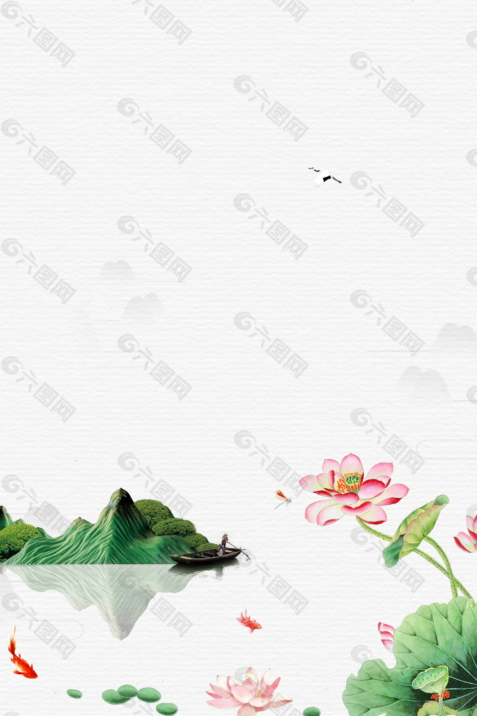 簡約荷花與綠島大暑背景素材