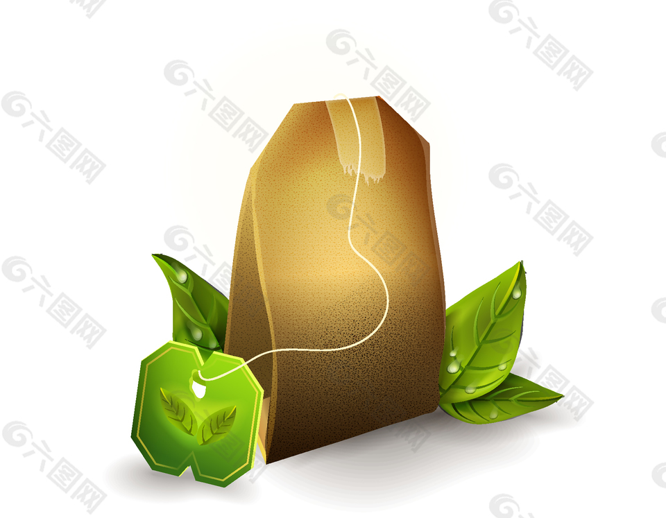 卡通牛皮袋綠色樹(shù)葉矢量元素