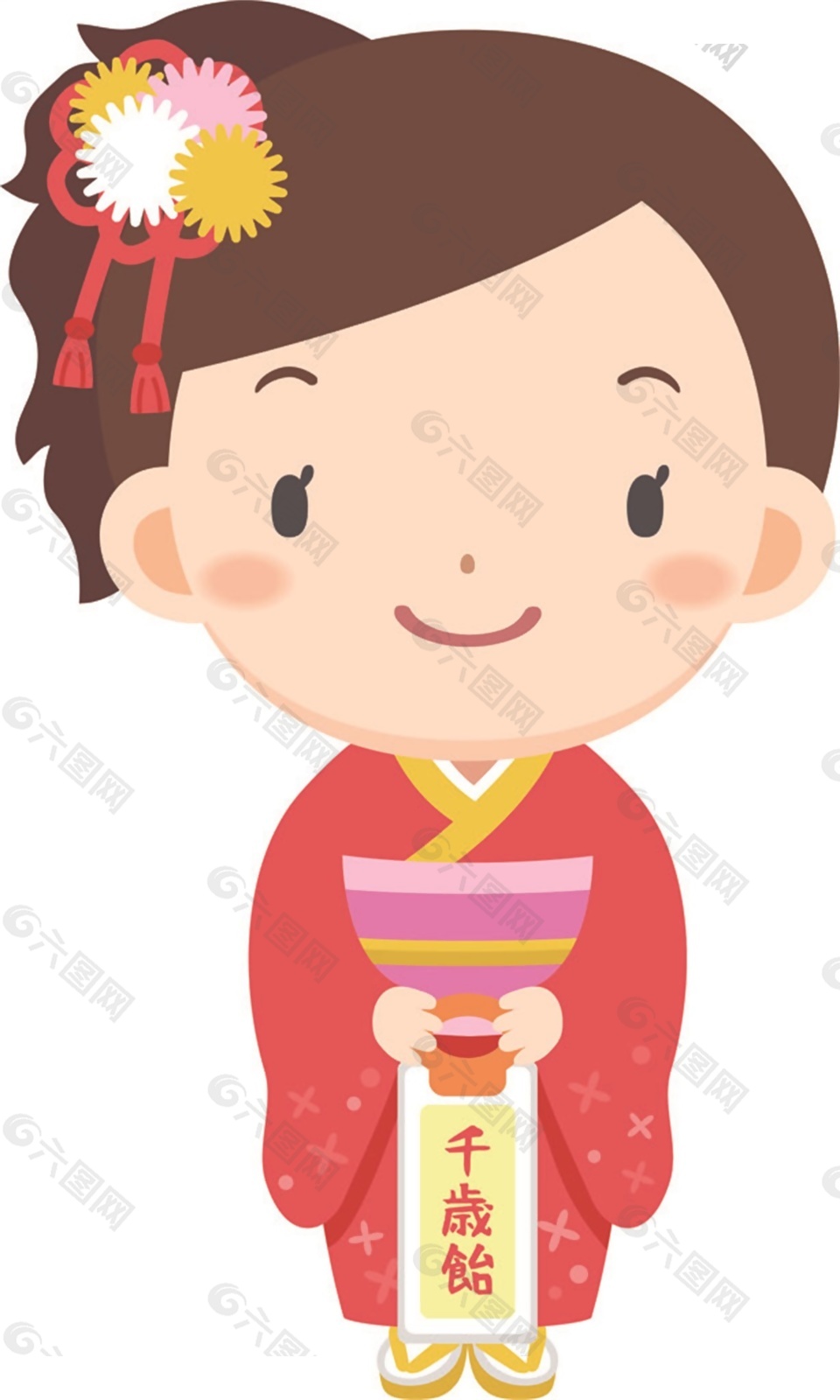 穿和服的小姑娘日系矢量素材