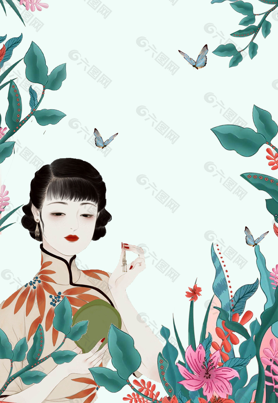 手繪古典美人海報(bào)背景