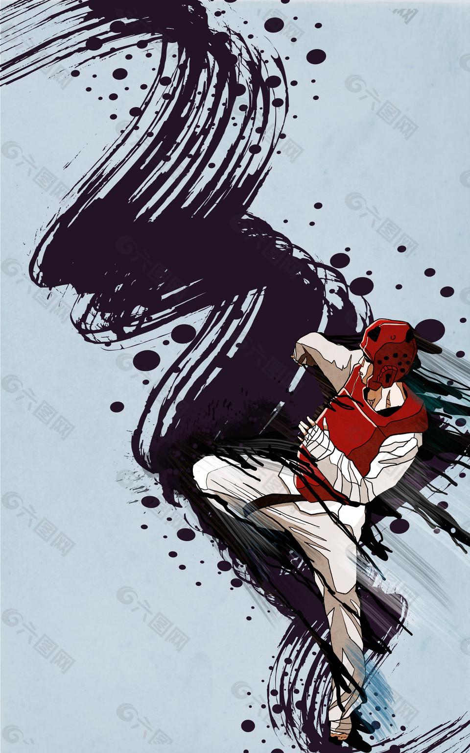 水墨藝術跆拳道招生海報背景