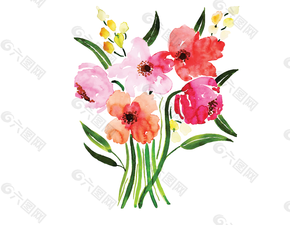 手繪百合水彩畫矢量圖