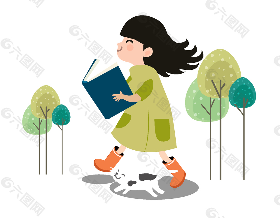 手繪人物晨讀元素