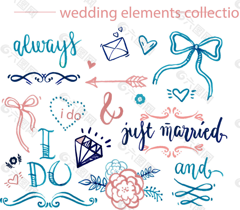 結婚手繪簡約設計素材