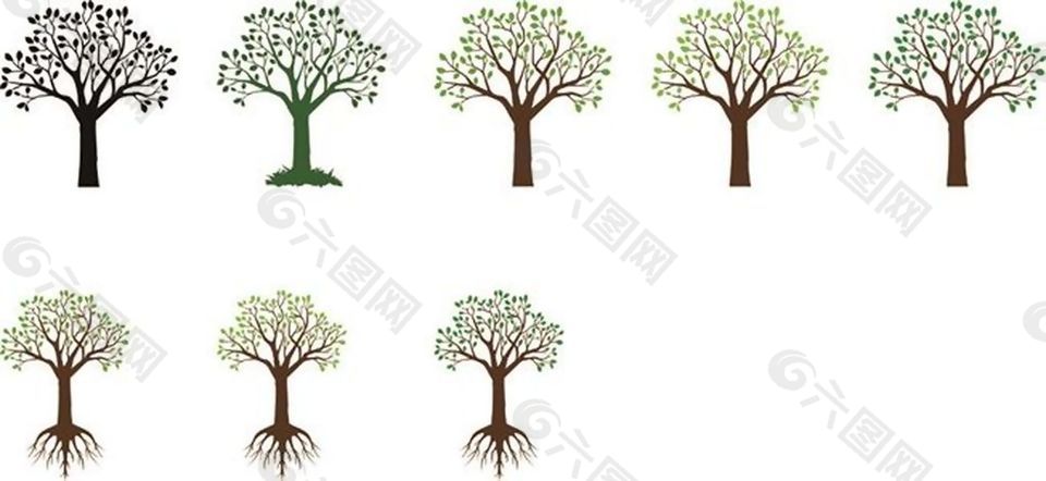 棕色各式樹木矢量素材