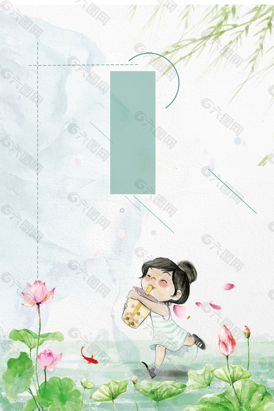 可愛呆萌少女冰飲廣告背景