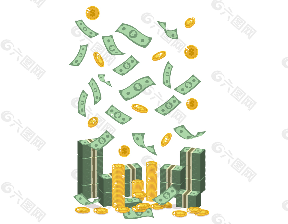 卡通金幣與錢矢量素材
