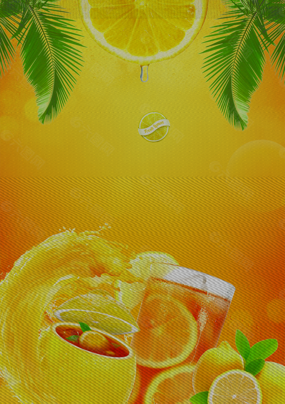 黃色誘人夏日冰霜檸檬茶背景