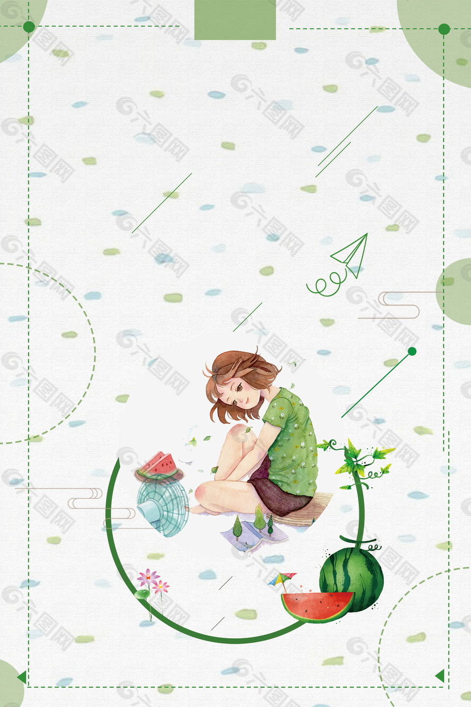 手繪可愛清新少女廣告背景