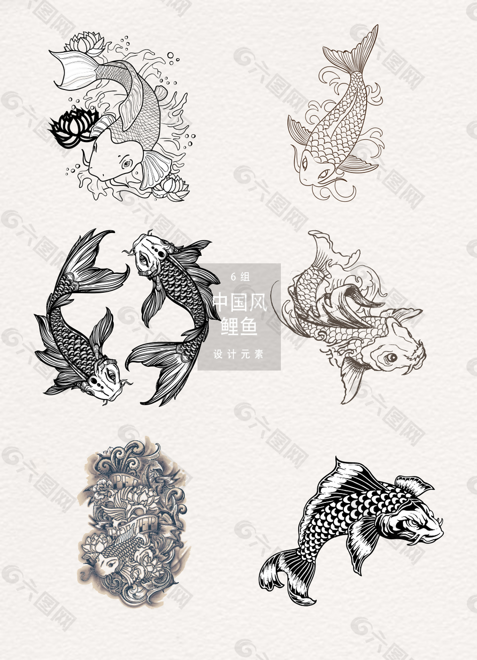 手繪亞洲風鯉魚插畫素材