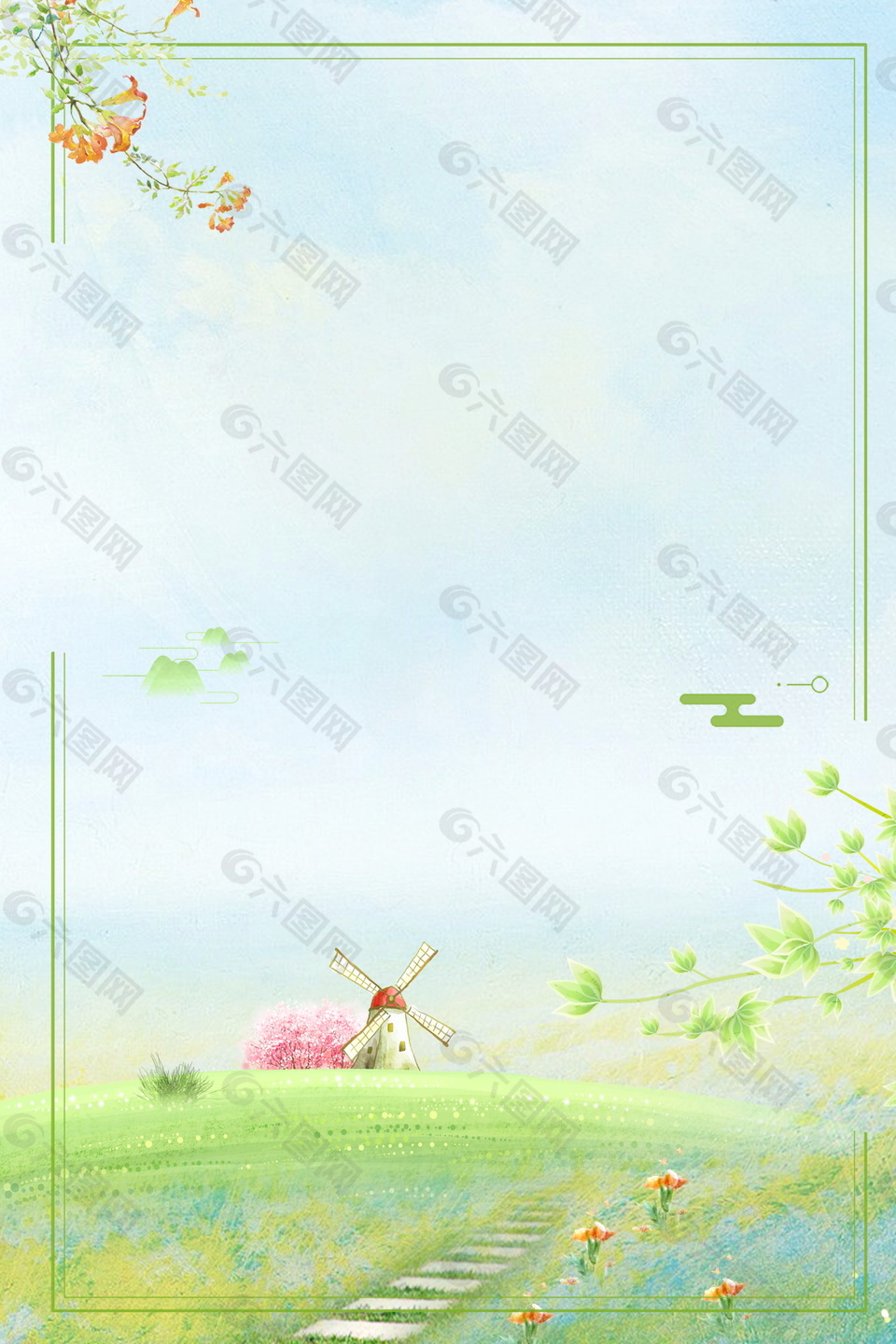 小清新草地邊框綠色背景素材
