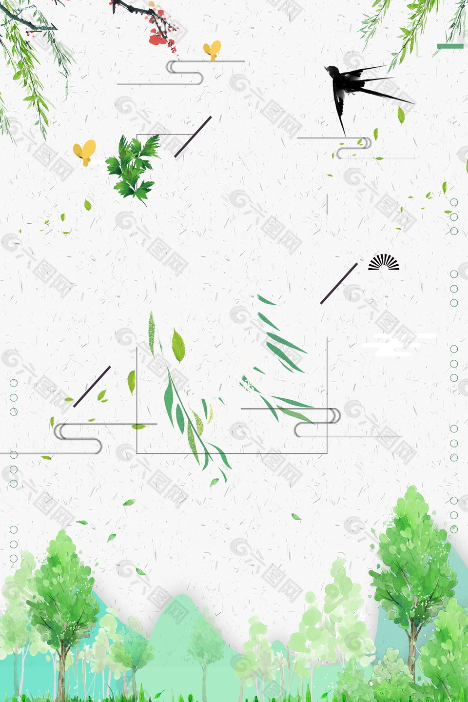 簡約柳葉樹木綠色背景素材