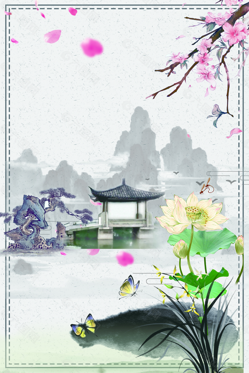 中國(guó)風(fēng)傳統(tǒng)山水風(fēng)景背景
