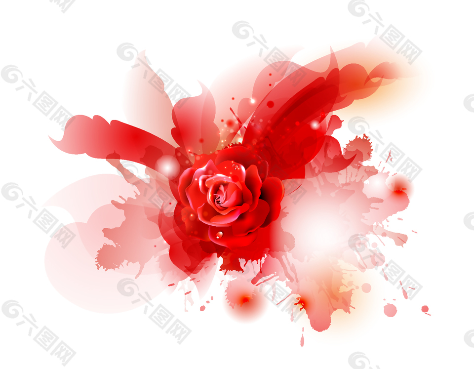 卡通浪漫紅色花朵元素