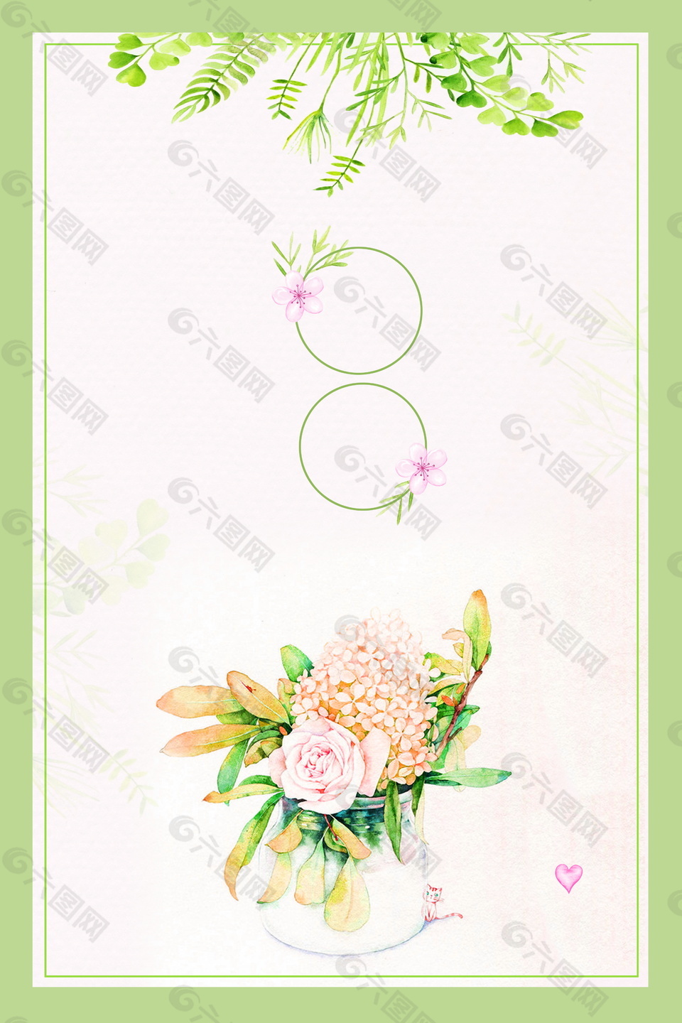 花環(huán)鮮花綠葉邊框綠色背景