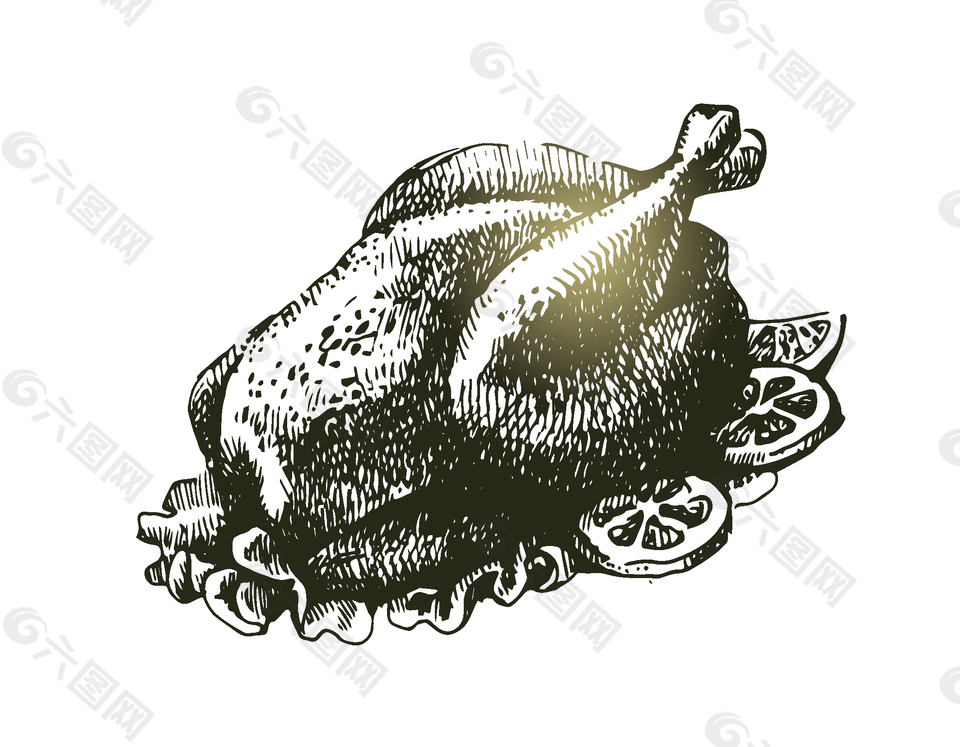 手繪燒雞矢量素材