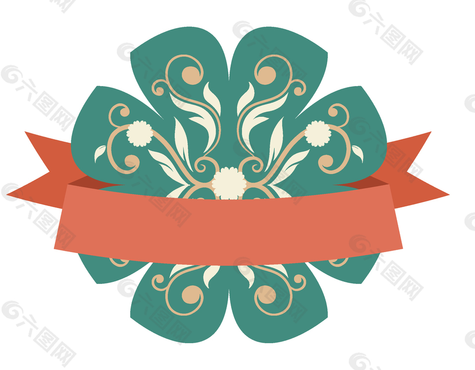 花朵圖標(biāo)與紅色飄帶設(shè)計(jì)圖