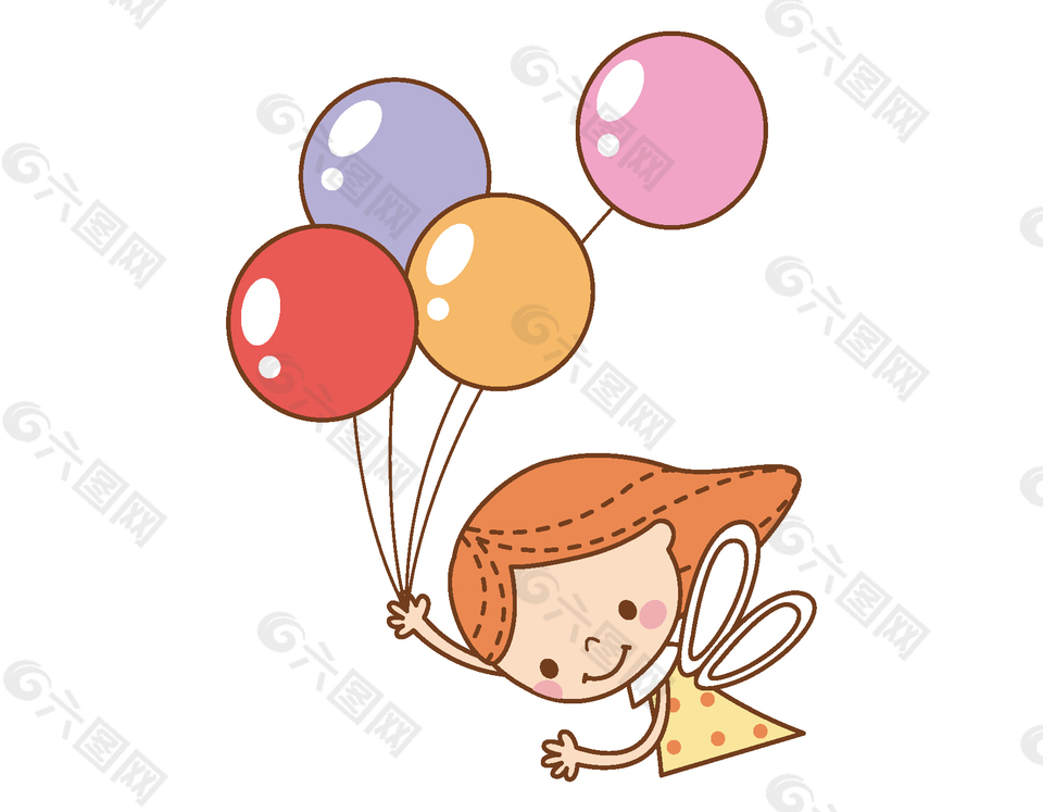 卡通可愛小女孩氣球元素