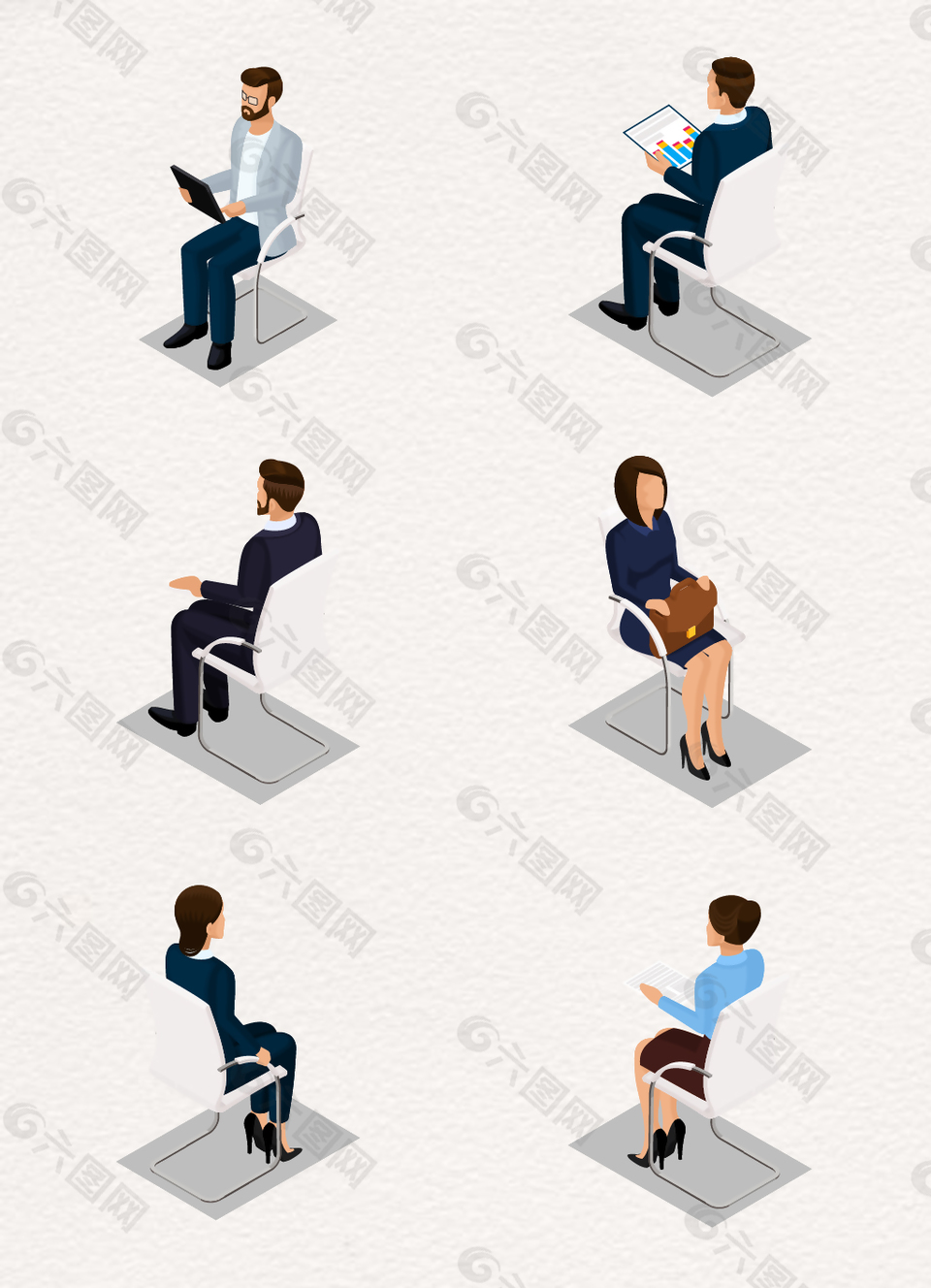 卡通坐在辦公椅子上的商業人物