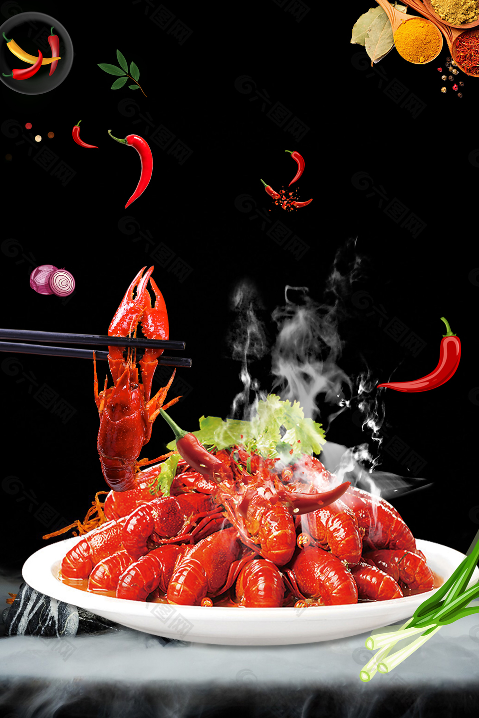 美味香辣小龍蝦美食背景