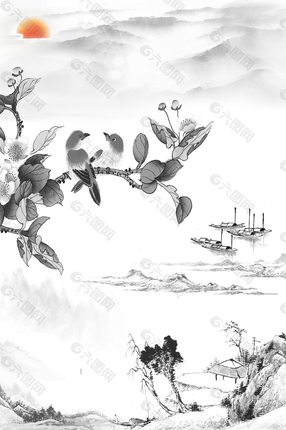 中國(guó)風(fēng)山水意境裝飾畫背景