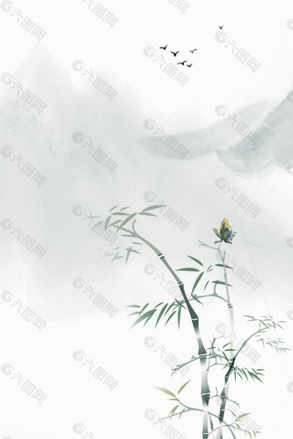 中國風(fēng)復(fù)古水墨暈染山水海報(bào)背景