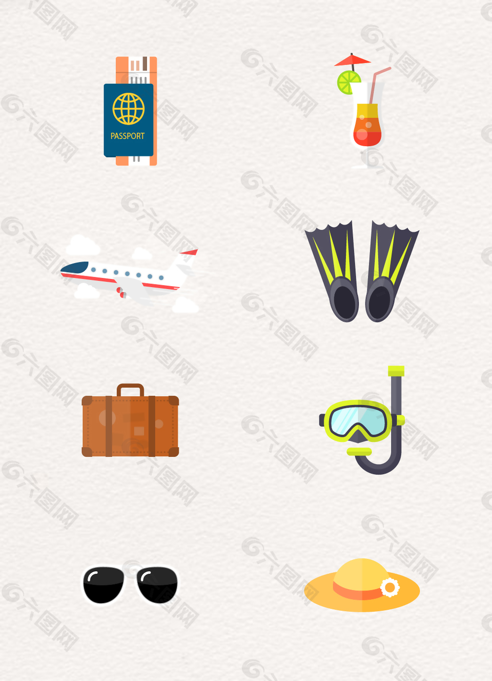 精致夏季度假元素手繪素材