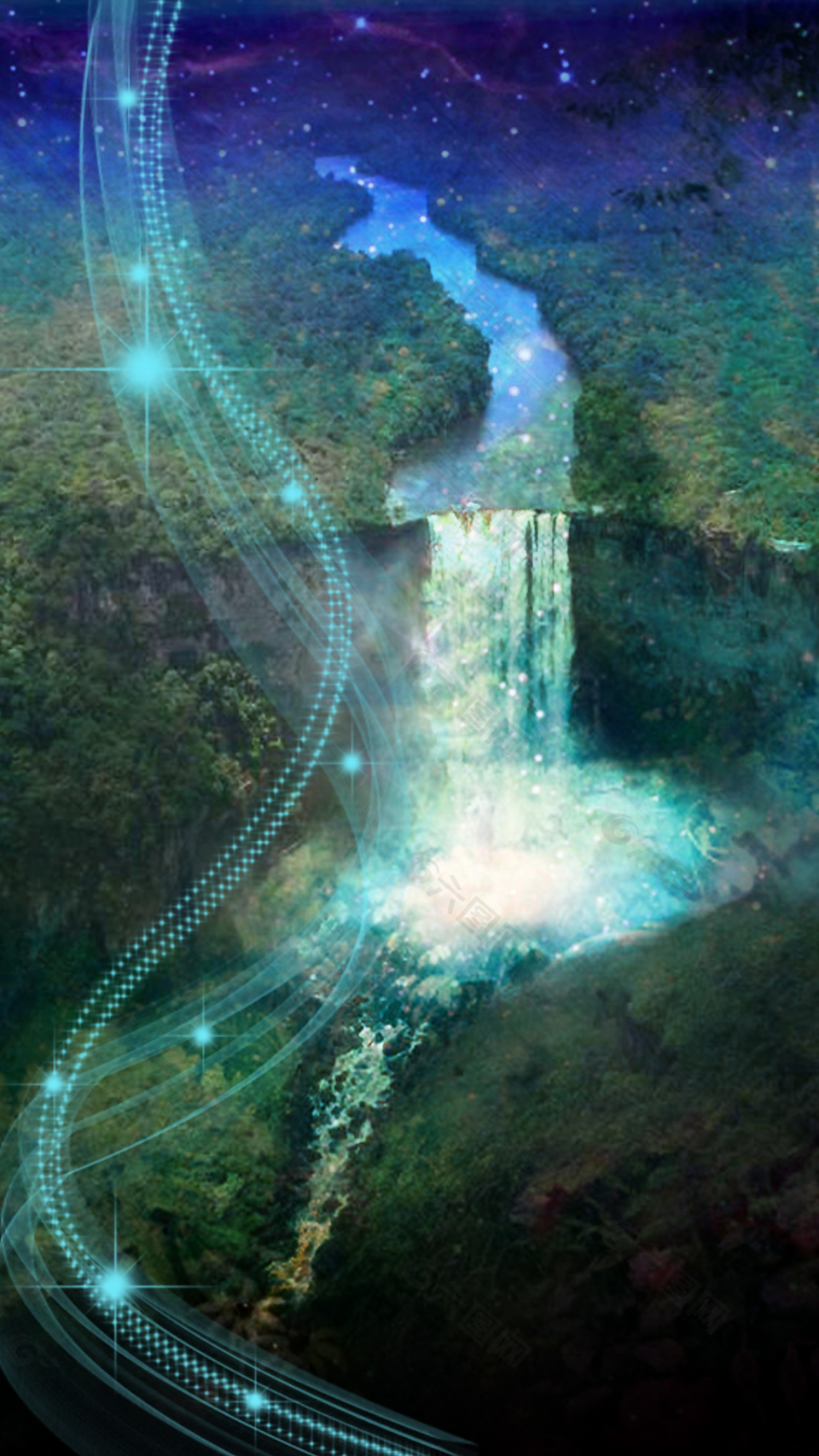 藍(lán)色夢幻星空瀑布背景