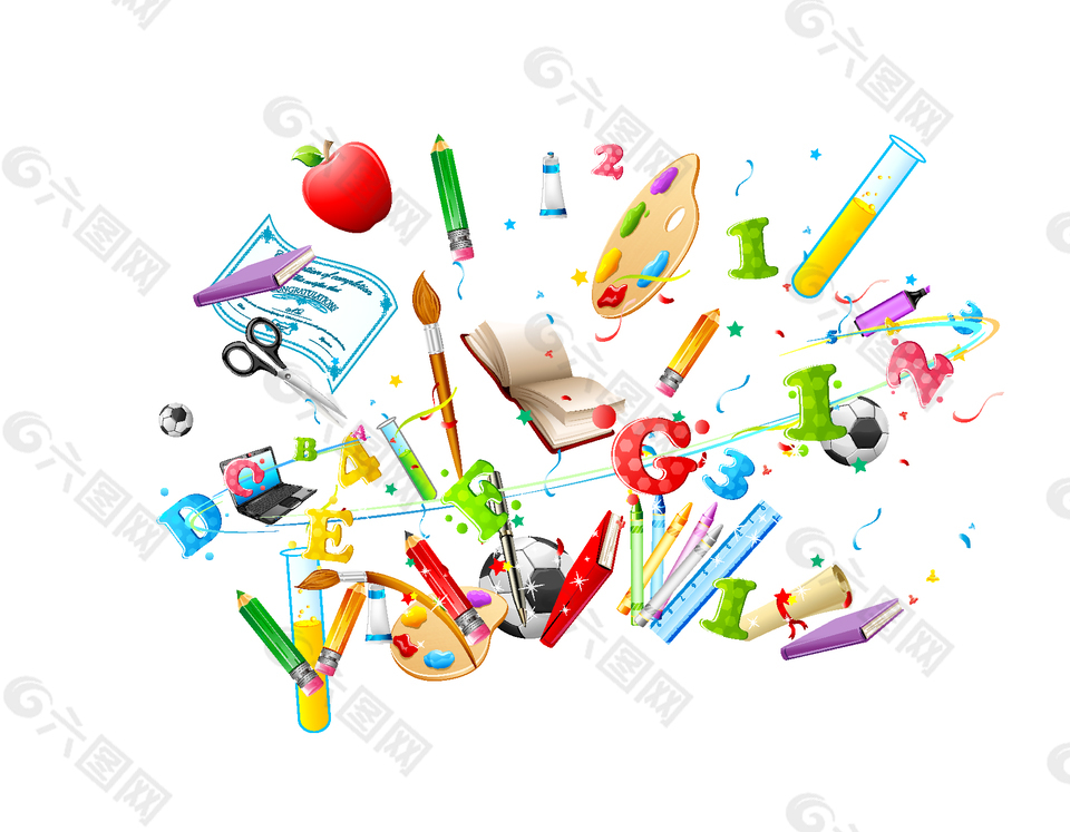 彩色學(xué)習(xí)用品矢量圖