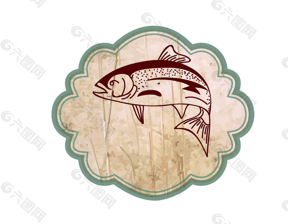 花紋邊框里的魚(yú)矢量圖