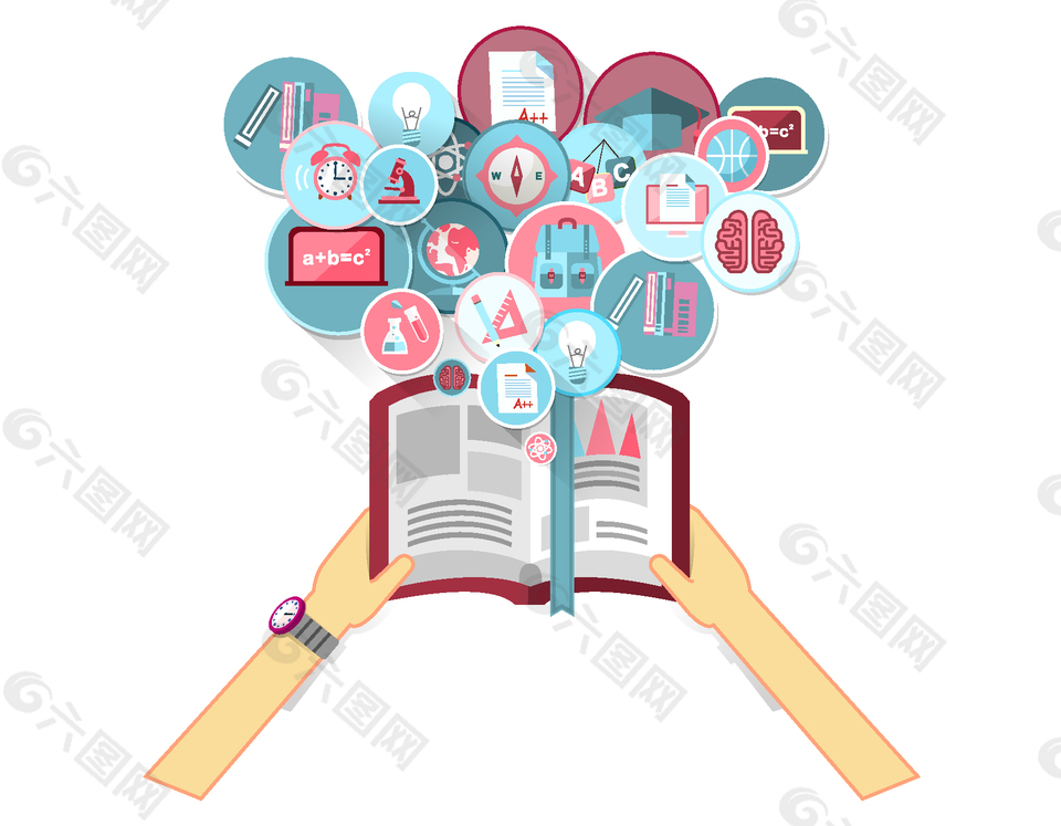 卡通書本里的知識矢量素材
