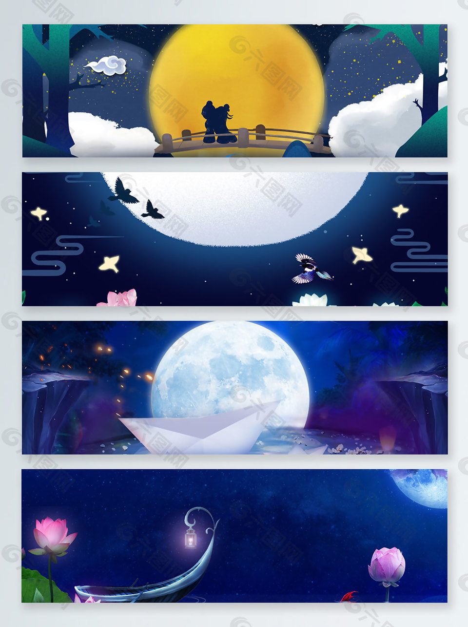 七夕夜景月亮情人節(jié)促銷banner背景