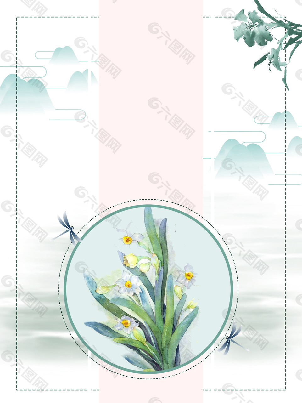 中國(guó)風(fēng)傳統(tǒng)水墨水仙背景