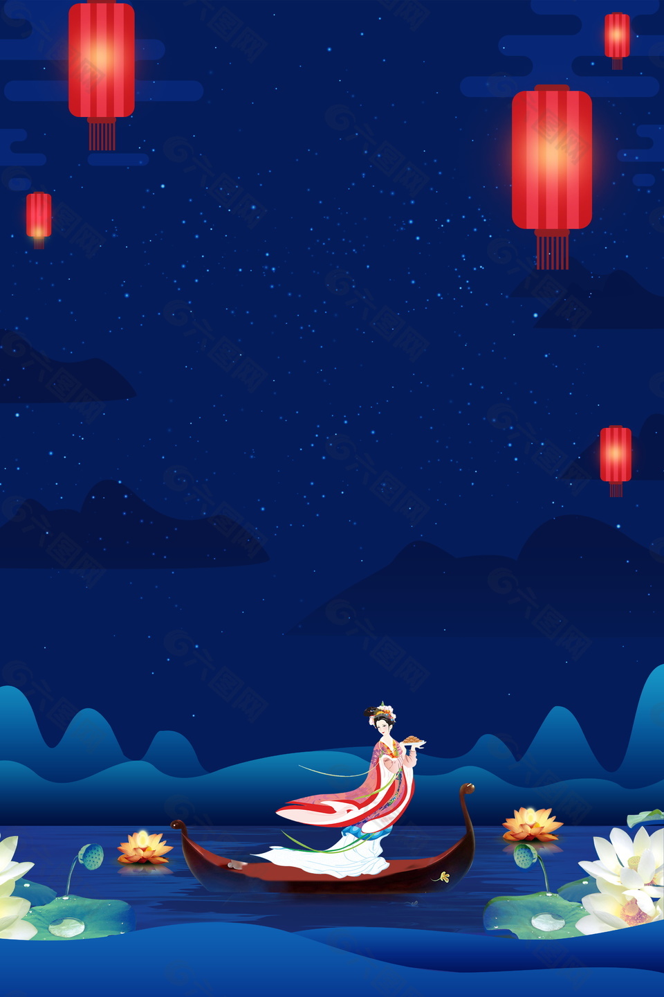 創意中秋燈籠海報背景設計