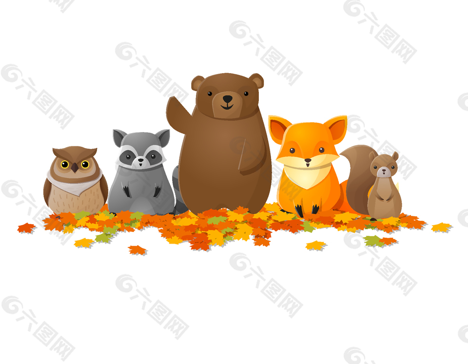 卡通可愛楓葉小動物元素