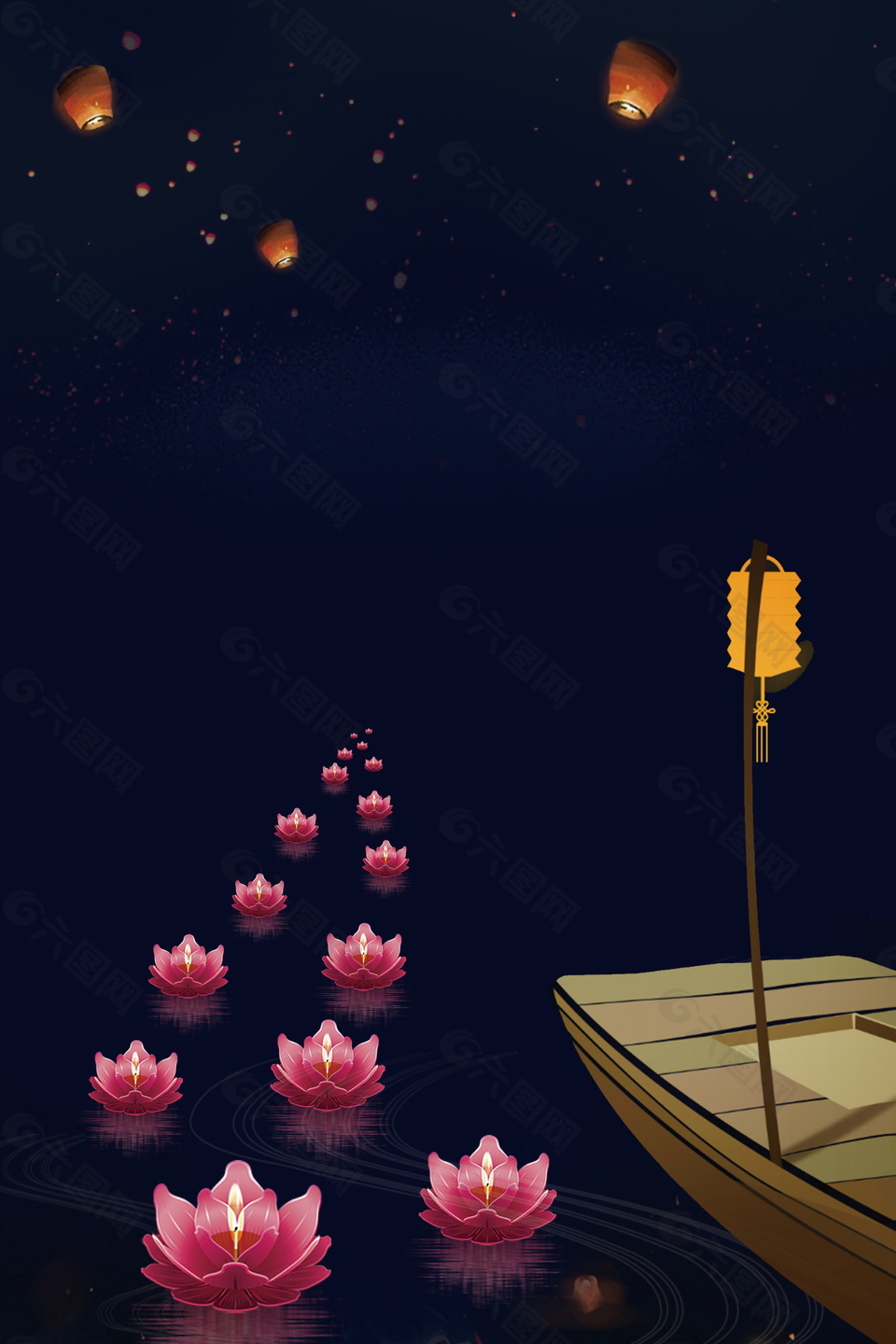 中元节放荷花灯背景设计中元节背景
