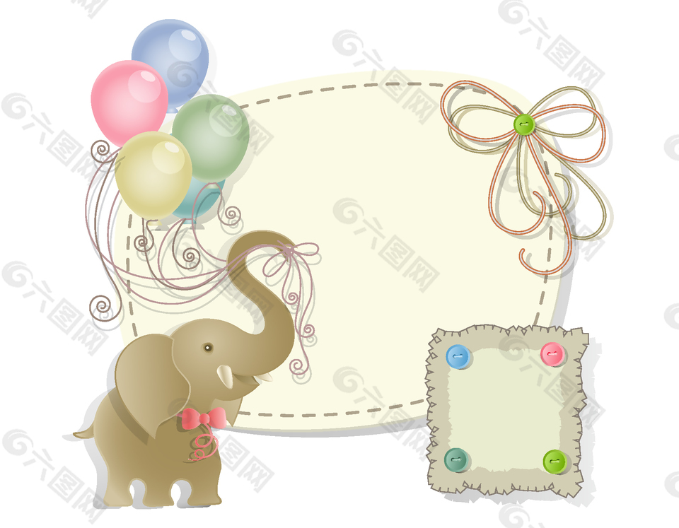 卡通大象氣球邊框矢量元素
