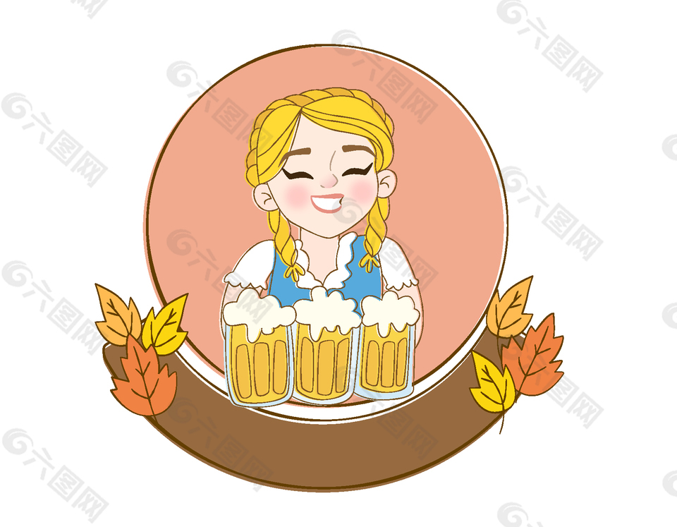 卡通女孩樹葉矢量元素